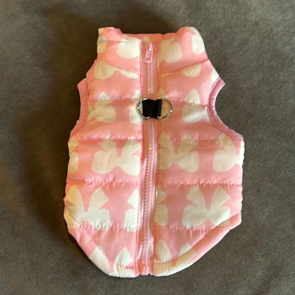 Dog Coat Jacket No-Pull Harness Pink Bow Design Zip Closure D-Rings Size S NWOT